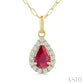 6X4 MM Pear Shape Ruby and 1/6 Ctw Round Cut Diamond Halo Precious Pendant with Chain in 14K Yellow Gold
