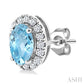5X3 MM Oval Shape Aquamarine and 1/8 Ctw Round Cut Diamond Halo Semi-Precious Stud Earrings in 14K White Gold