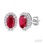 5X3 MM Oval Shape Ruby and 1/8 Ctw Round Cut Diamond Halo Precious Stud Earrings in 14K White Gold