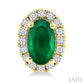 5X3 MM Oval Shape Emerald and 1/8 Ctw Round Cut Diamond Halo Precious Stud Earrings in 10K Yellow Gold