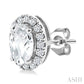 5X3 MM Oval Shape White Topaz and 1/8 Ctw Round Cut Diamond Halo Semi-Precious Stud Earrings in 10K White Gold