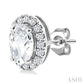 5X3 MM Oval Shape White Topaz and 1/8 Ctw Round Cut Diamond Halo Semi-Precious Stud Earrings in 10K White Gold