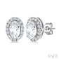 5X3 MM Oval Shape White Topaz and 1/8 Ctw Round Cut Diamond Halo Semi-Precious Stud Earrings in 10K White Gold