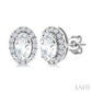 5X3 MM Oval Shape White Topaz and 1/8 Ctw Round Cut Diamond Halo Semi-Precious Stud Earrings in 10K White Gold