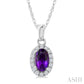 5X3 MM Oval Shape Amethyst and 1/20 Ctw Round Cut Diamond Halo Semi-Precious Pendant with Chain in 14K White Gold