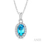 5X3 MM Oval Shape Blue Topaz and 1/20 Ctw Round Cut Diamond Halo Semi-Precious Pendant with Chain in 14K White Gold