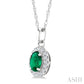 5X3 MM Oval Shape Emerald and 1/20 Ctw Round Cut Diamond Halo Precious Pendant with Chain in 14K White Gold