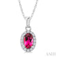 5X3 MM Oval Shape Pink Tourmaline and 1/20 Ctw Round Cut Diamond Halo Semi-Precious Pendant with Chain in 14K White Gold