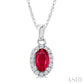 5X3 MM Oval Shape Ruby and 1/20 Ctw Round Cut Diamond Halo Precious Pendant with Chain in 14K White Gold