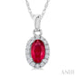 5X3 MM Oval Shape Ruby and 1/20 Ctw Round Cut Diamond Halo Precious Pendant with Chain in 14K White Gold