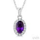 5X3 MM Oval Shape Amethyst and 1/20 Ctw Round Cut Diamond Halo Semi-Precious Pendant with Chain in 10K White Gold
