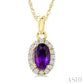 5X3 MM Oval Shape Amethyst and 1/20 Ctw Round Cut Diamond Halo Semi-Precious Pendant with Chain in 10K Yellow Gold