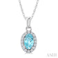 5X3 MM Oval Shape Aquamarine and 1/20 Ctw Round Cut Diamond Halo Semi-Precious Pendant with Chain in 10K White Gold