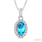5X3 MM Oval Shape Blue Topaz and 1/20 Ctw Round Cut Diamond Halo Semi-Precious Pendant with Chain in 10K White Gold