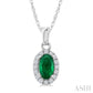 5X3 MM Oval Shape Emerald and 1/20 Ctw Round Cut Diamond Halo Precious Pendant with Chain in 10K White Gold
