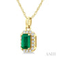 5X3 MM Octagonal Shape Emerald and 1/20 Ctw Round Cut Diamond Halo Precious Pendant with Chain in 10K Yellow Gold