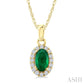 5X3 MM Oval Shape Emerald and 1/20 Ctw Round Cut Diamond Halo Precious Pendant with Chain in 10K Yellow Gold