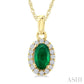 5X3 MM Oval Shape Emerald and 1/20 Ctw Round Cut Diamond Halo Precious Pendant with Chain in 10K Yellow Gold