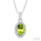 5X3 MM Oval Shape Peridot and 1/20 Ctw Round Cut Diamond Halo Semi-Precious Pendant with Chain in 10K White Gold