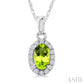 5X3 MM Oval Shape Peridot and 1/20 Ctw Round Cut Diamond Halo Semi-Precious Pendant with Chain in 10K White Gold