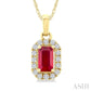 5X3 MM Octagonal Shape Ruby and 1/20 Ctw Round Cut Diamond Halo Precious Pendant with Chain in 10K Yellow Gold