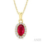 5X3 MM Oval Shape Ruby and 1/20 Ctw Round Cut Diamond Halo Precious Pendant with Chain in 10K Yellow Gold