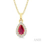 5X3 MM Pear Shape Ruby and 1/20 Ctw Round Cut Diamond Halo Precious Pendant with Chain in 10K Yellow Gold