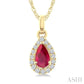 5X3 MM Pear Shape Ruby and 1/20 Ctw Round Cut Diamond Halo Precious Pendant with Chain in 10K Yellow Gold
