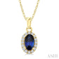 5X3 MM Oval Shape Sapphire and 1/20 Ctw Round Cut Diamond Halo Precious Pendant with Chain in 10K Yellow Gold