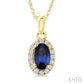 5X3 MM Oval Shape Sapphire and 1/20 Ctw Round Cut Diamond Halo Precious Pendant with Chain in 10K Yellow Gold