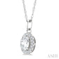 5X3 MM Oval Shape White Topaz and 1/20 Ctw Round Cut Diamond Halo Semi-Precious Pendant with Chain in 10K White Gold