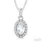 5X3 MM Oval Shape White Topaz and 1/20 Ctw Round Cut Diamond Halo Semi-Precious Pendant with Chain in 10K White Gold