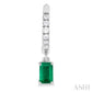 5X3 MM Emerald Cut Emerald and 1/8 Ctw Round Cut Diamond Precious Petite Fashion Huggies in 10K White Gold