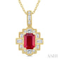 6X4 MM Octagon Shape Ruby and 1/4 Ctw Round and Baguette Cut Diamond Precious Pendant With Chain in 14K Yellow Gold
