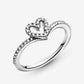 Sparkling Wishbone Heart Ring Silver