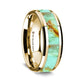 14K Yellow Gold Polished Beveled Edges Wedding Ring with Turquoise Inlay - 8 mm