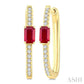1/5 Ctw Emerald Cut 5X3 MM Ruby and Round Cut Diamond Precious Hoop Earrings in 10K Yellow Gold
