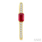1/5 Ctw Emerald Cut 5X3 MM Ruby and Round Cut Diamond Precious Hoop Earrings in 10K Yellow Gold