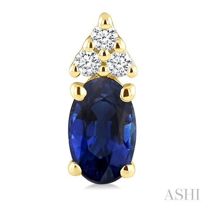 1/20 Ctw Oval Cut 5X3 MM Sapphire and Round Cut Diamond Precious Earrings in 10K Yellow Gold