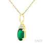 1/50 Ctw Oval Cut 6X4 MM Emerald and Round Cut Diamond Precious Pendant With Chain in 10K Yellow Gold