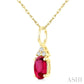 1/50 Ctw Oval Cut 6X4 MM Ruby and Round Cut Diamond Precious Pendant With Chain in 10K Yellow Gold