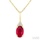 1/50 Ctw Oval Cut 6X4 MM Ruby and Round Cut Diamond Precious Pendant With Chain in 10K Yellow Gold