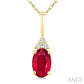 1/50 Ctw Oval Cut 6X4 MM Ruby and Round Cut Diamond Precious Pendant With Chain in 10K Yellow Gold