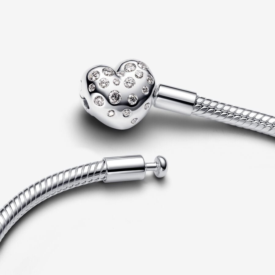 Pandora Sterling Silver Lab-grown Diamond Heart Clasp Snake Chain