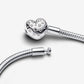 Pandora Sterling Silver Lab-grown Diamond Heart Clasp Snake Chain Bracelet
