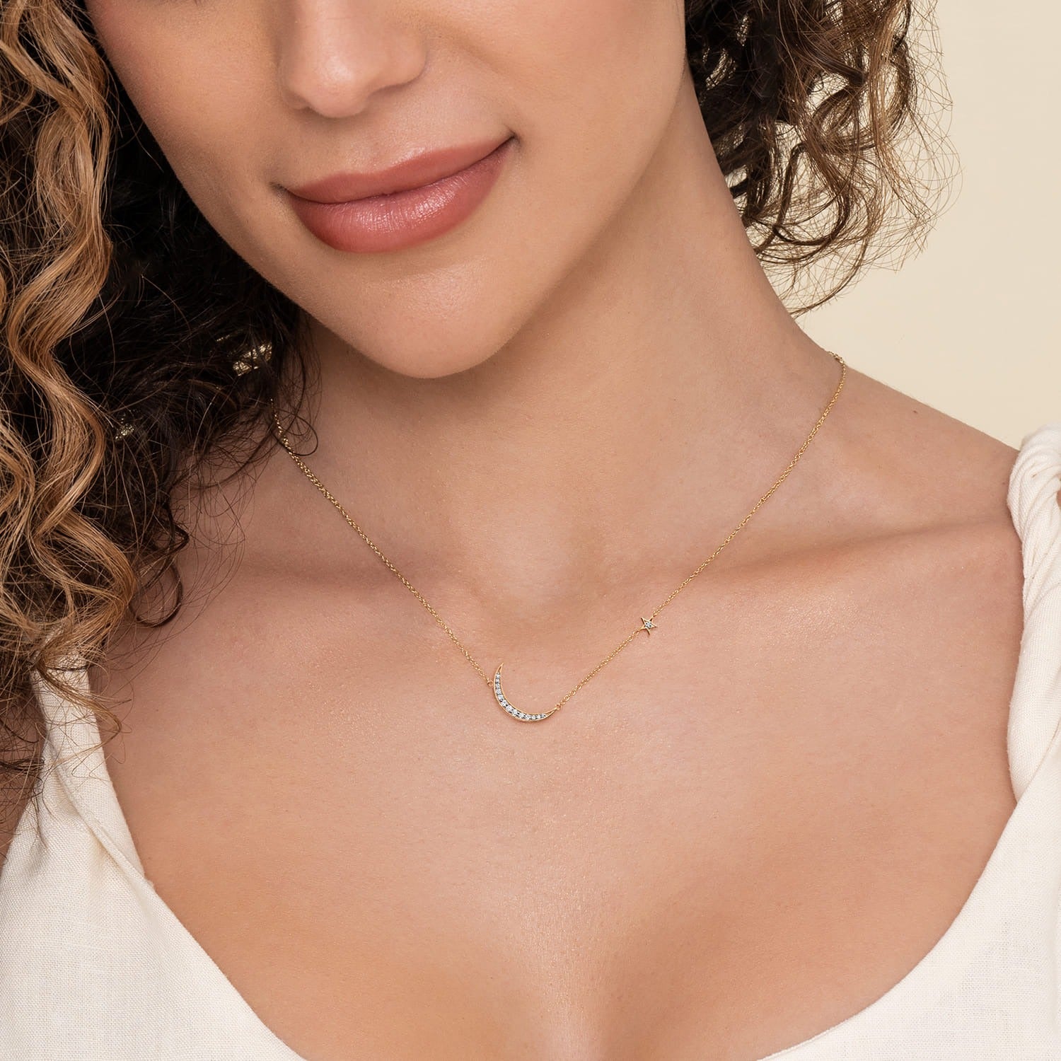 Gabriel & Co. 14K Yellow Gold Crescent Moon Diamond Pendant Necklace .12CTW