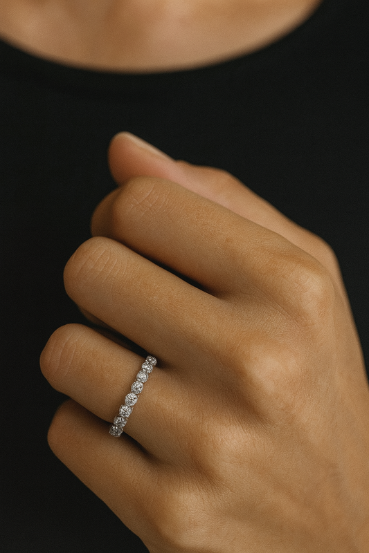 10k White Gold Diamond Ring Bezel Beaded Milgrain 1/2 CT