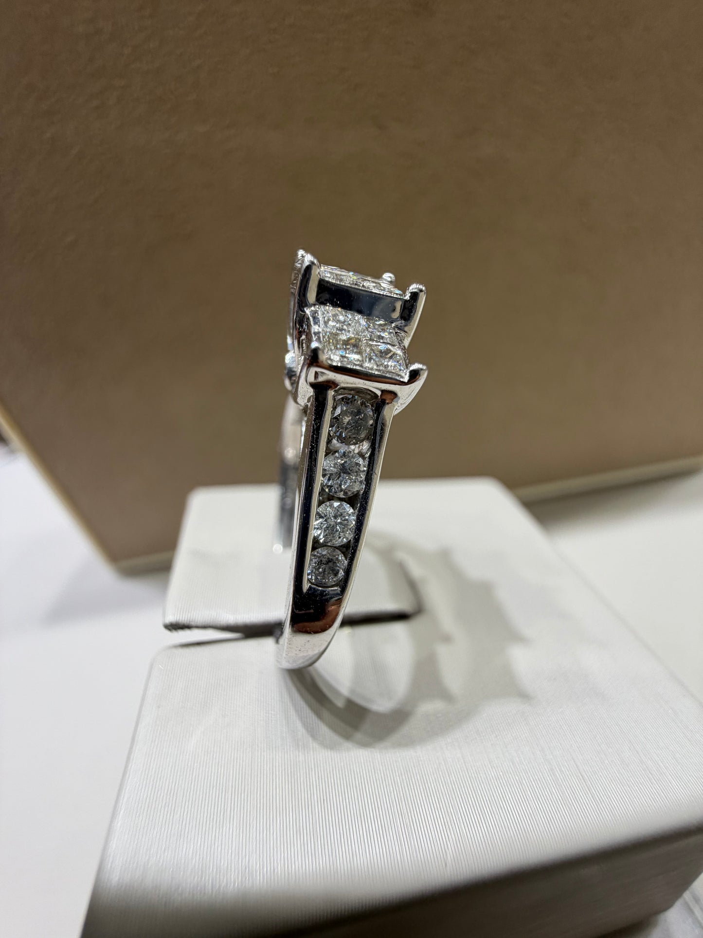 Three-Stone Princess Cut Invisible-Set Diamond Engagement Ring | 14K White Gold