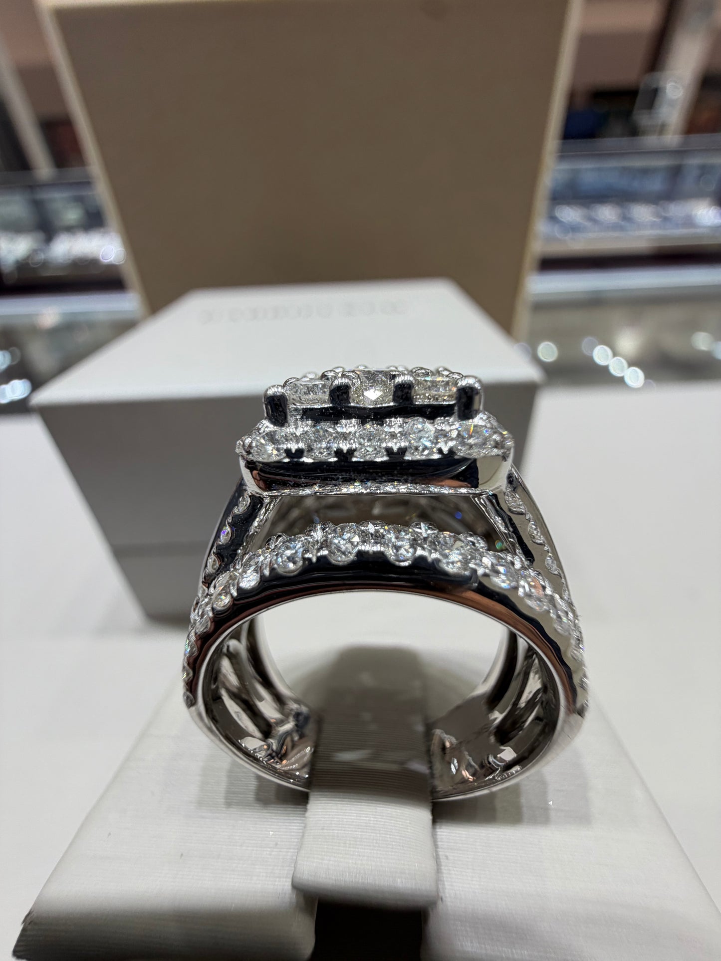 3 CTW Natural Round & Baguette Diamond Halo Ring | 14K White Gold
