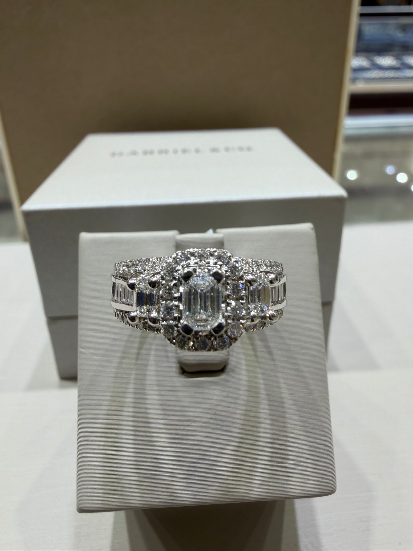 1.45 CTW Emerald Cut Three-Stone Diamond Ring | 14K White Gold